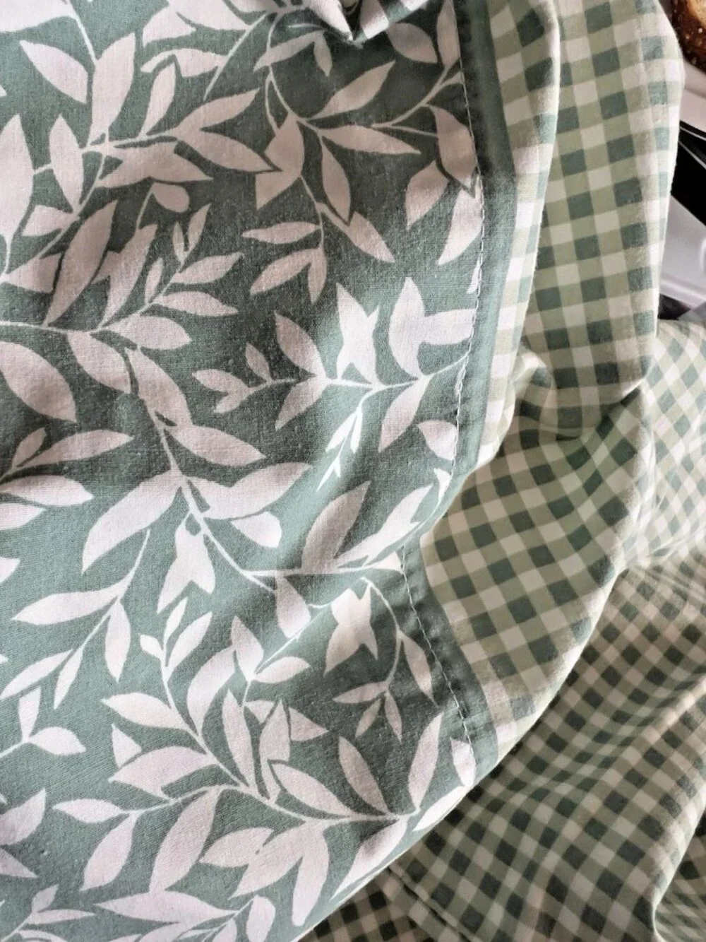 PAIR Westpoint Stevens Pillowcases Standard Green Gingham Check Cotton Blend USA